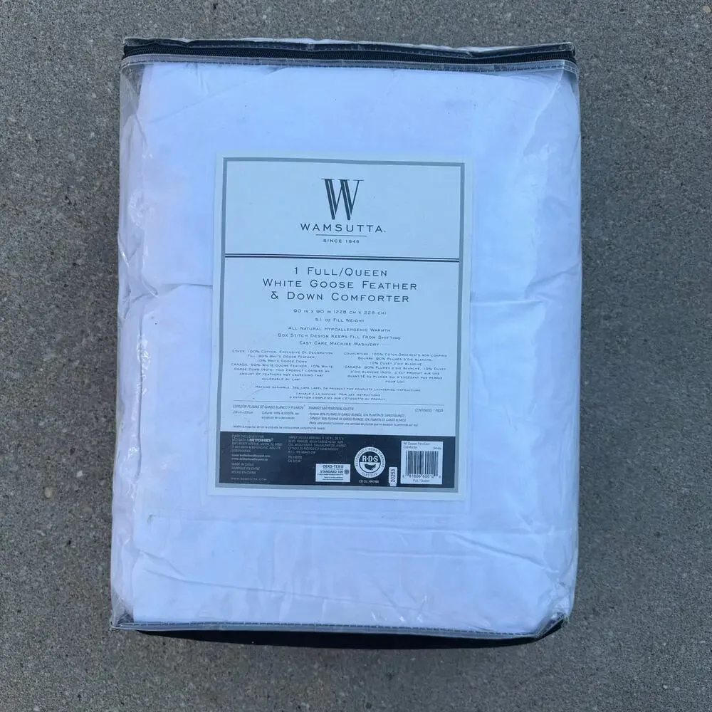 Wamsutta White Goose Feather & Down Comforter 100% Cotton Cover Full/Queen NEW